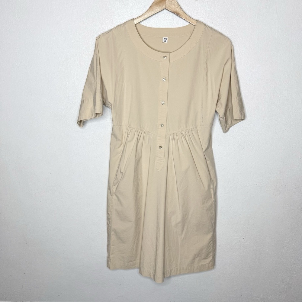 Uniqlo Beige Minimalist‎ Cotton Button Front Shirt Dress Women's Medium